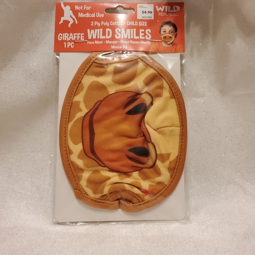 𝅺$3/$12 New - Wild Republic - Wild Smiles - Reusable, Washable Face Mask / child